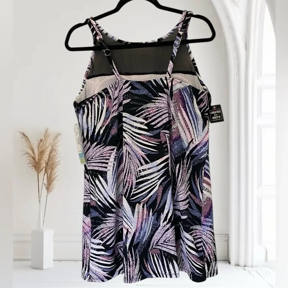 SWIM SOLUTIONS Swimdress NWT Shaping Slimming High Neck Purple Black Plus Sz 16 - Picture 4 of 13